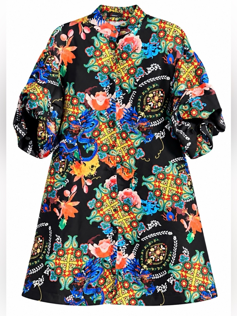 NWOT N by Nancy Voluminous Balloon-Sleeve A Line Mini Button Down Shirt Dress